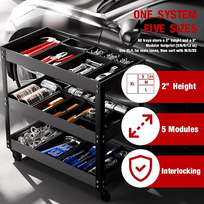 【48PCS & 5 Sizes】 Tool Box Organizer Tray, Toolbox Drawer Organizer with Non-Slip Pads, Desk Drawer Divider Set, Fits Rolling Tool Chest Cabinet for Garage & Workbench