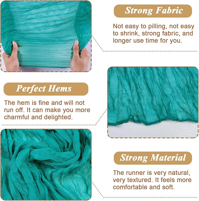 Teal Cheesecloth Table Runner 10FT Gauze Table Runners 120 Inch Boho Rustic Sheer Cheese Cloth Table Decorations for Wedding Birthday Baby Shower Party Home Decor