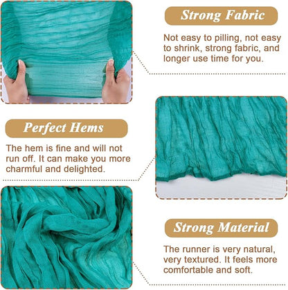 Teal Cheesecloth Table Runner 10FT Gauze Table Runners 120 Inch Boho Rustic Sheer Cheese Cloth Table Decorations for Wedding Birthday Baby Shower Party Home Decor