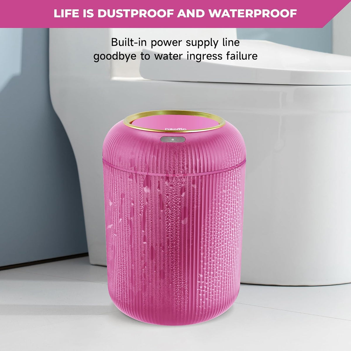 Pukomc Smart Sensor Wastebasket, Convenient and Hygienic Easy to Use, Technology Sensor Waterproof Wastebasket Plastic Trash can for Kitchen, Bathroom, Bedroom, Living Room, Office and Outdoor Pink