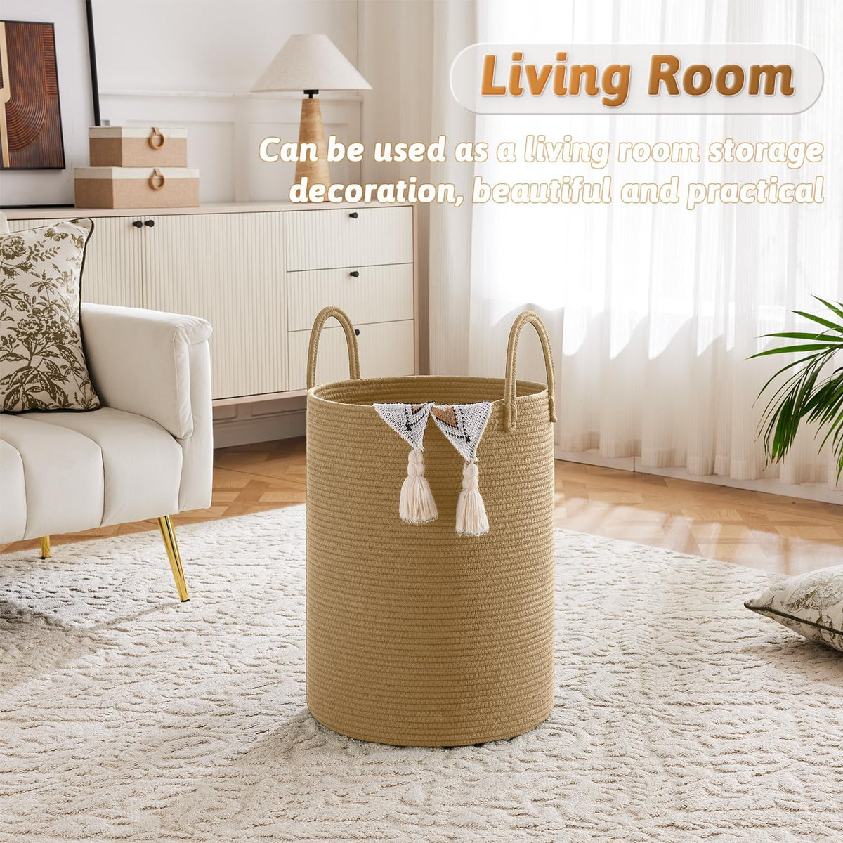 Laundry Basket,Woven Cotton Rope Laundry Hamper,80L for Decorative Storage of Dirty Clothes,Toys and Blankets in Bathroom,Baby Room and Living Room