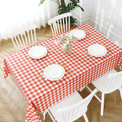 Romanstile Square Vinyl Tablecloth, 100% Waterproof Buffalo Gingham Plastic Table Cloth, Heavy Duty Wipeable Checkered Table Covers for Outdoor, Camping, Picnic, Patio - 60 x 60, Red and White