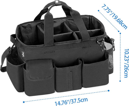 LoDrid Large Wearable Cleaning Caddy Bag with Detachable Divider, Cleaning Supply Tote with Handles, Organizer with Adjustable Shoulder Strap for Cleaners & Housekeepers, Black