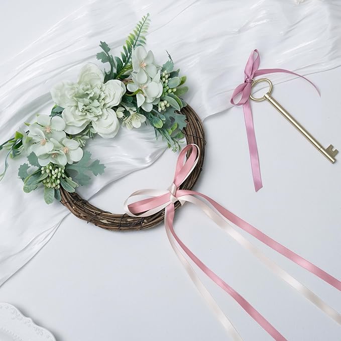 QIANF Dusty Rose Double Face Satin Ribbon 3/8 Inch x 45 Yards Champagne Pink/Rose Gold/Mauve Fabric Ribbon for Gift Wrapping, Flower Bouquets, Bows Making, Wedding Decor (3 Rolls *15Yd)
