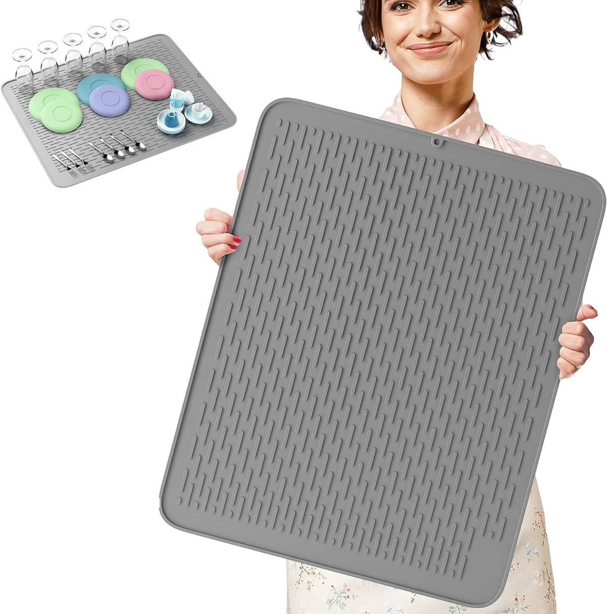 Monster Mat Extra Large Silicone Dish Drying Mat (30"x24") – Heavy Duty & Fast-Drying Silicone Mat - Non-Slip XL Dish Drying Mat For Kitchen Counter - Gray