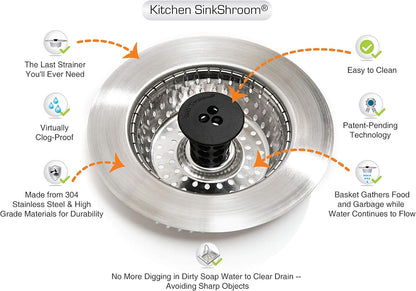 SinkShroom Revolutionary Clog-Free Sink Strainer Basket, 2-Pack, Stainless Steel