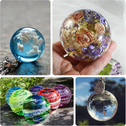 Kisrel Sphere Resin Molds, 8 PCS Sphere Silicone Mold, Upgraded 3D Seamless Epoxy Molds，Large Ball Shape Flower Resin Mold for Home Decor