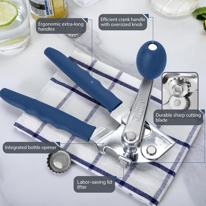 Commercial Can Opener, Uhiyee Hand Crank Can Opener Manual Heavy Duty with Comfortable Extra-long Handles, Oversized Knob