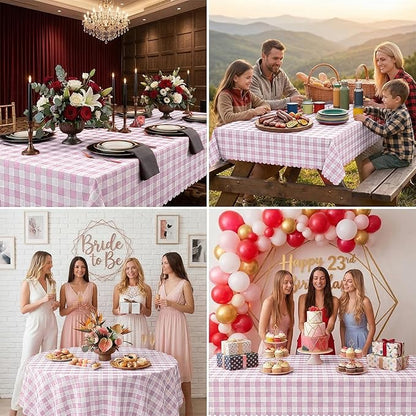 6 Pack Pink and White Checkered Tablecloth, 54 X 108Inch Plastic Red Gingham Table Cloth Waterproof Red Checkered Table Cover for Easter Mother's Day Wedding Birthday Anniversay Baby Bridal Shower
