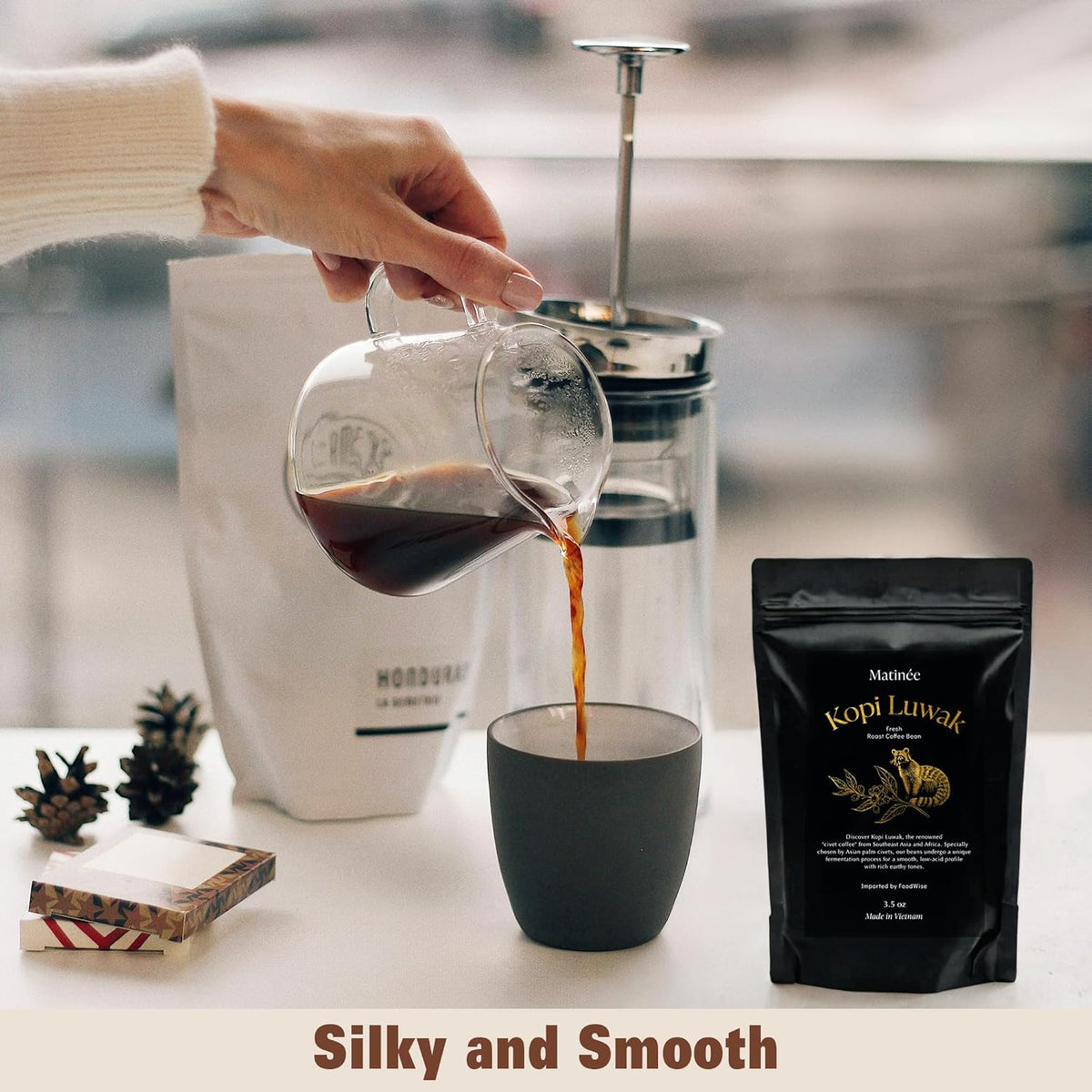 Matinée Wild Kopi Luwak Coffee Whole Beans, Medium Roast Luwak Coffee Gifts, Produce of Vietnam, 3.5oz / 100 Grams