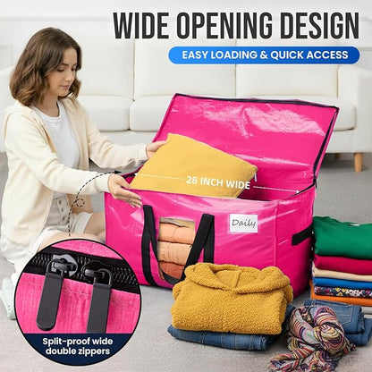 TAILI 8 Pack Pink Extra Large Moving Bags, Heavy Duty Totes with Visible Window, Wrap Around Handles, Space-Saving Storage, Alternative to Moving Boxes