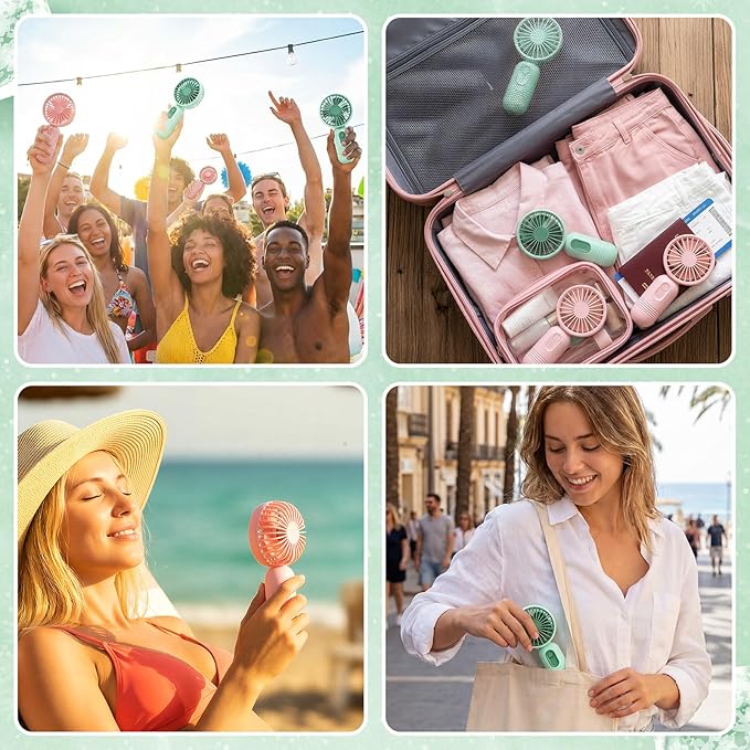 Rossesay 12 Pack Mini Portable Handheld Fan Bulk for Travel 3 Speeds, Rechargeable USB Battery Operated, Small Personal Eyelash Fans for Women Men Indoor Outdoor(Pink Green)