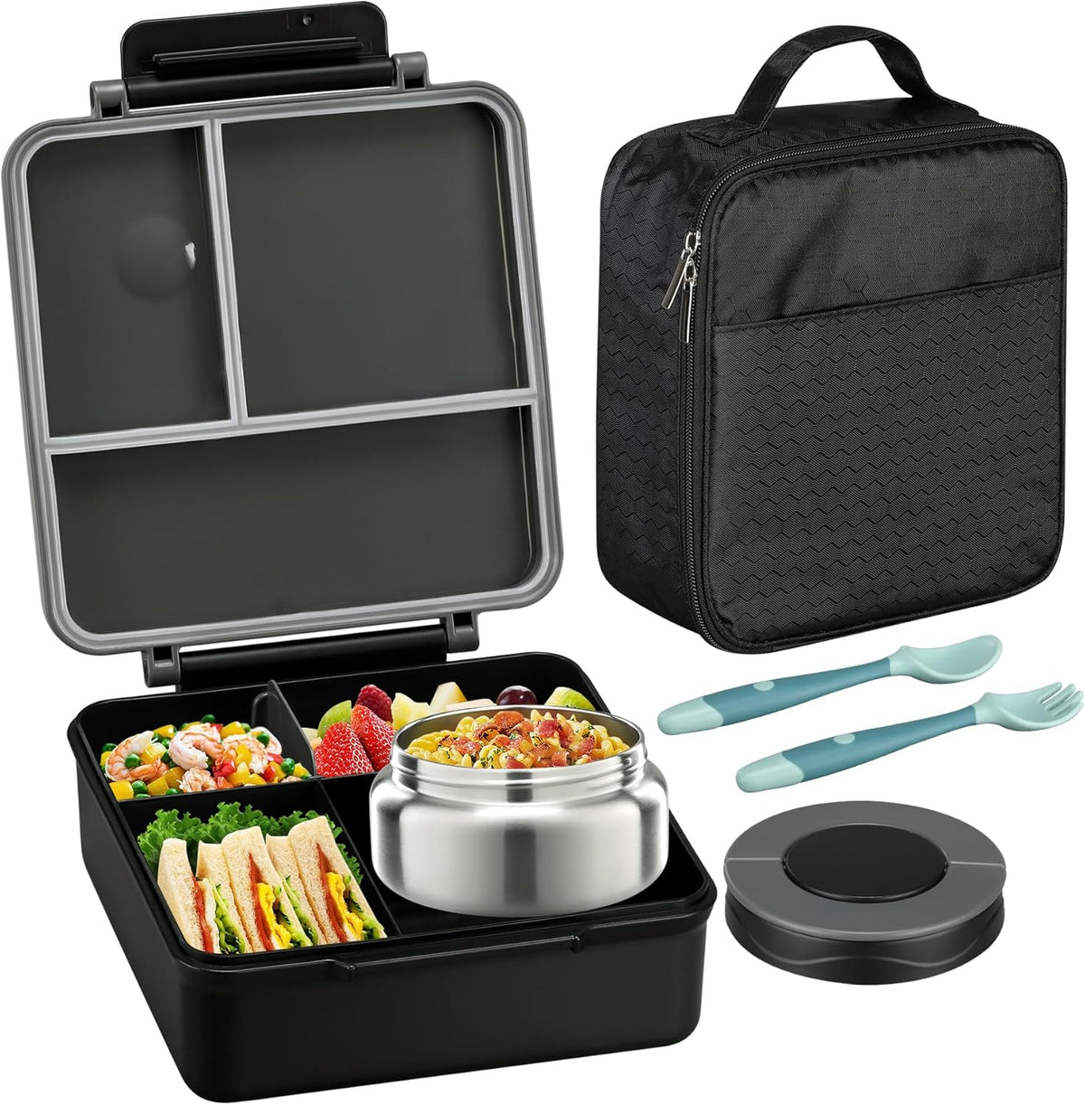 Bento Lunch Box for Kids with 8oz Soup Thermo&Lunch Bag, Leak-Proof Lunch Food Containers with 4 Compartment