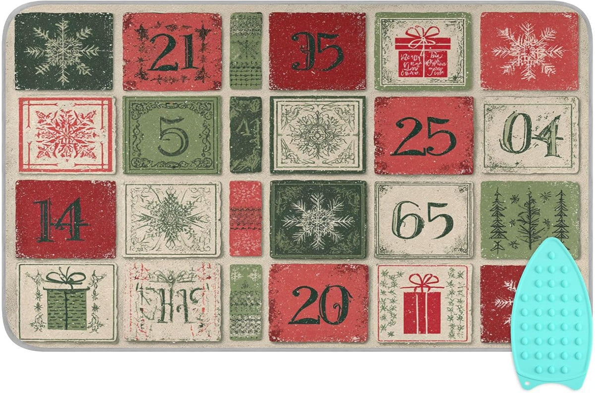 Ironing Mat Portable Ironing Pad Ironing Blanket for Table Top Heat Resistance Double-Side Using Travel Large 47.2 x 27.6 Inch Foldable Lightweight Christmas Snowflake Calendar Beige