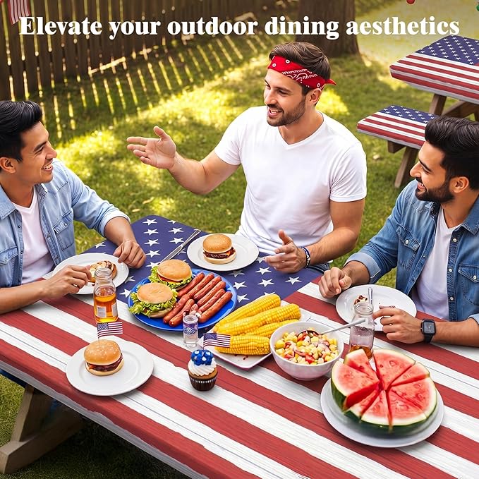 Picnic Table Cover with Bench Covers Windproof Waterproof Picnic Table Covers Camping Tablecloth with Self-Storage Bag, 72in, Bright White Wood