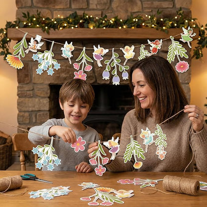 48Pcs Flower Fairy Banner Decorations Floral Designs Wildflower Garland – with 5m Jute Rope, for Baby Shower, Wedding, Easter Backdrop, Enchanted Garden Party Supplies (Fairy)