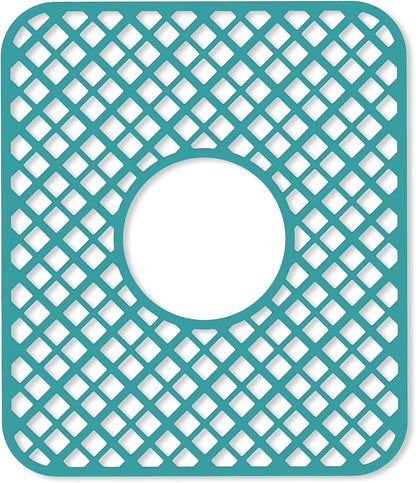 2 Pack Silicone Sink Protector for Kitchen Sink, Lozenge Pattern 13 x 11 inches Sink Grid Mat Silicone Protectors, Center Drain, Green