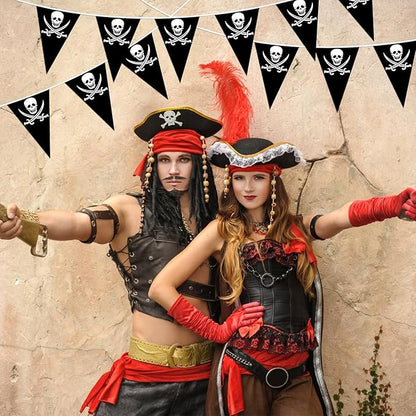 9.68ft Pre-Strung Pirate Banner Halloween Pirate Flags Pirate Party Decorations Skull Ship Triangle Pennant Bunting for Halloween Birthday Party Outdoor Indoor Decorations
