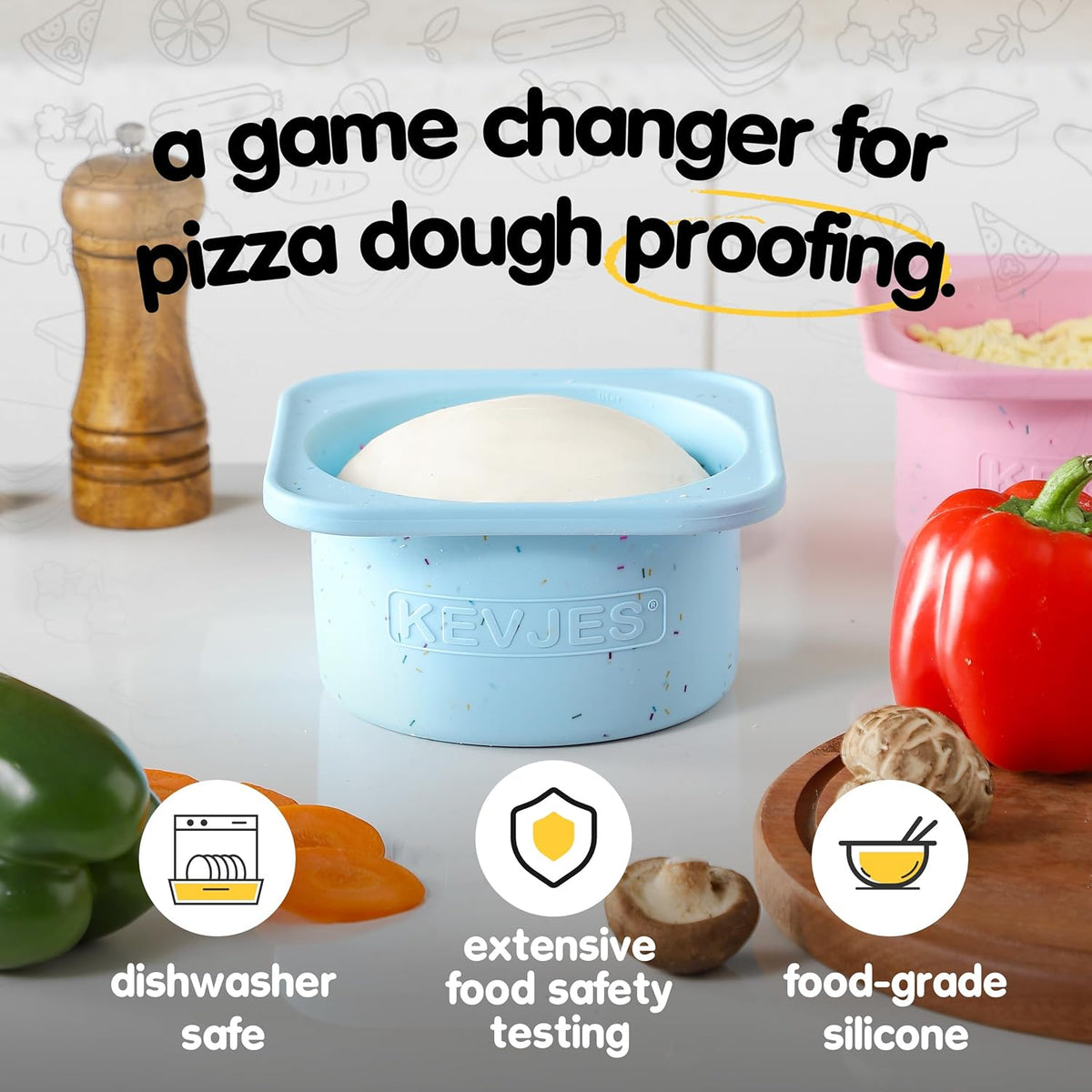 PLUS 1000ml Pizza Dough Proofing Containers for DIY family Artisan Pizza, Food Grade Silicone Stackable Boxes with Lids, Freezer, Fridge, Dishwasher Safe-Sprinkles Pattern-3 Pack (Multicolors)