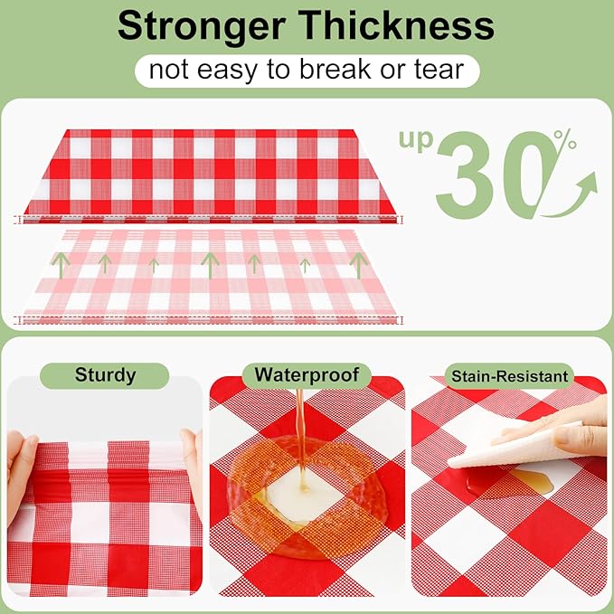 Smiry 3 Pack Red Gingham Disposable Tablecloths, 84 Inch Round Heavy Duty Plastic Table Cloth, Waterproof Buffalo Plaid Table Covers for Picnic, Banquets, Outdoor Parties