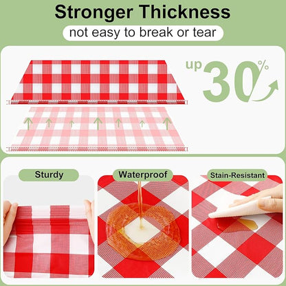 Smiry 3 Pack Red Gingham Disposable Tablecloths, 84 Inch Round Heavy Duty Plastic Table Cloth, Waterproof Buffalo Plaid Table Covers for Picnic, Banquets, Outdoor Parties