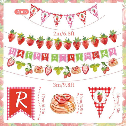 Strawberry Birthday Banners, 5 Pcs Girl Party Banners, Berry First Birthday Decor for Girls, Strawberry Baby Shower