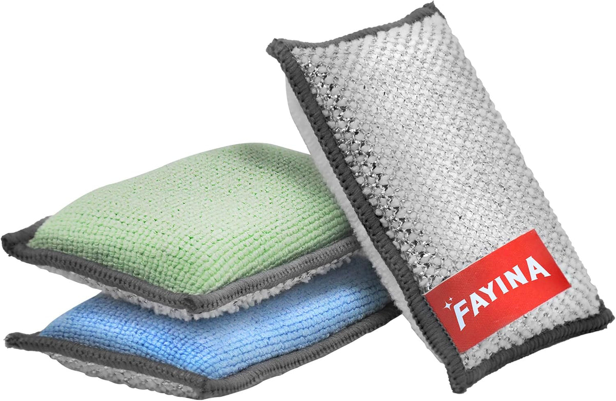 2-Sided Premium Microfiber Dish Sponge and Scrubber 3 Pack Variety - Heavy Duty Scouring Non-Scratch Multi-Surface
