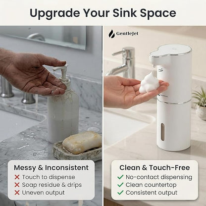 GentleJet JetFoam Automatic Foam Soap Dispenser – Touchless Sensor, USB-C Rechargeable, Adjustable Output, IPX5 Waterproof, 300 ml, Bathroom & Kitchen Countertop