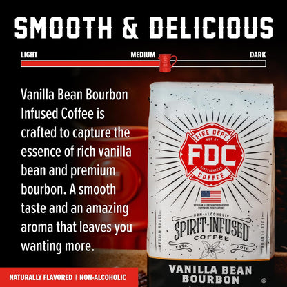 Fire Department Coffee Vanilla Bourbon Infused Ground Coffee - 12 oz | Medium Roast - Non-Alcoholic - Gives Back to Firefighters - Roasted in the USA - Veteran Owned