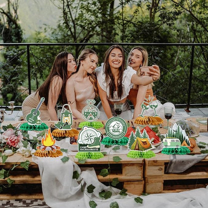 Camp Bachelorette Party Decorations, 9PCS Camping Party Honeycomb Centerpieces, Bridal Shower Supplies Bachelorette Party Decor Outdoor