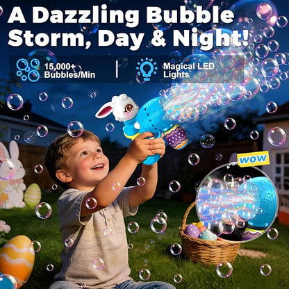 Easter Bubble Guns for Toddlers & Kids: Easter Basket Stuffers 2-Pack Bunny & Egg Themed - Leak-Proof Bubble Blaster Toys with Refill Solution - Perfect for Easter Egg Hunt & Outdoor Party