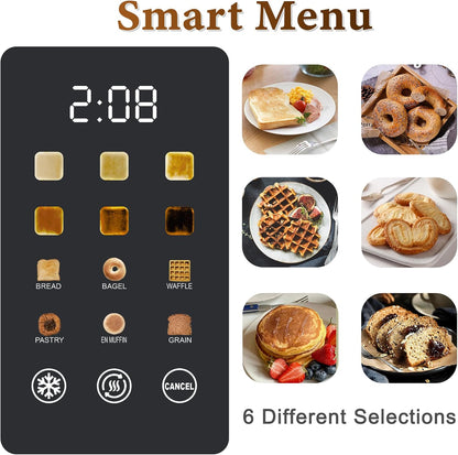 2 Slice Toaster Stainless Steel with LED Display, Extra Wide Slots, 6 Shade Settings, Defrost/Reheat/Cancel, Removable Crumb Tray – Compact Toaster for Bagels & Waffles