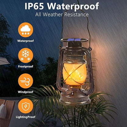 Solar Lanterns Outdoor Waterproof 4 Pack Bronze Vintage Lanterns with Dancing Flame Led Hanging Lights Decor,Lamps for Porch Garden Yard Pathway Camping
