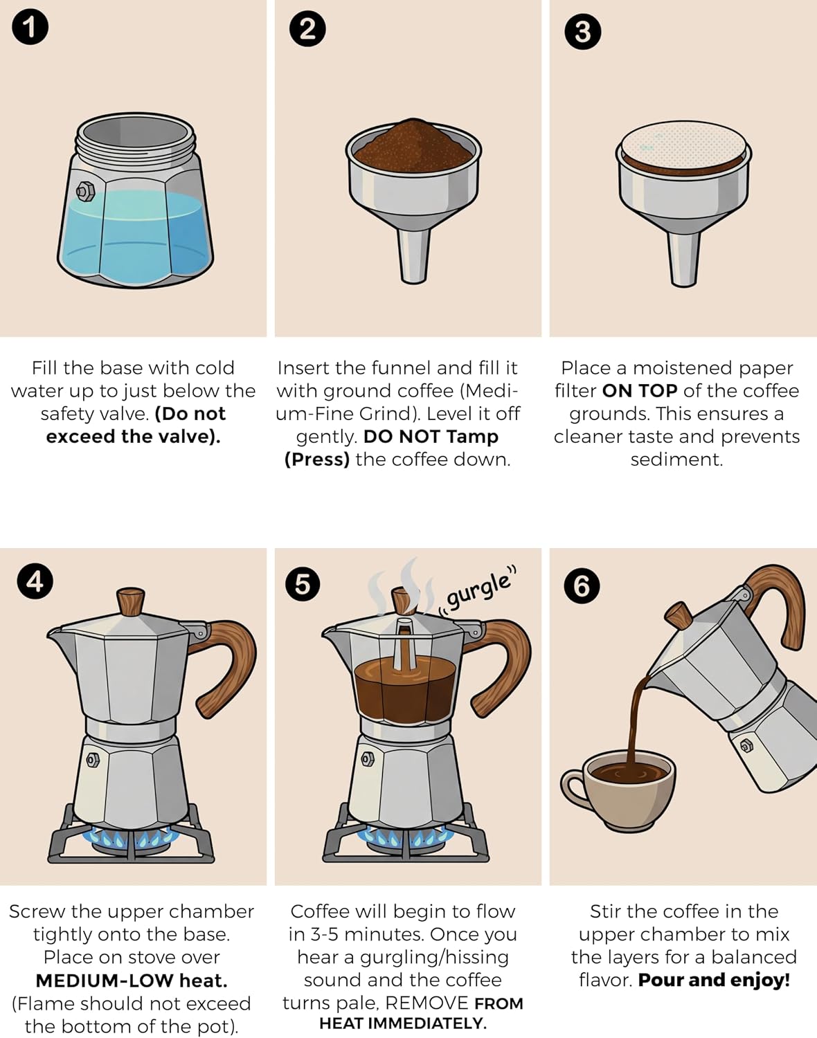 AGOGO Moka Pot Stovetop Espresso Set &amp; Cuban Coffee Maker 6-Cup/300ml Black | Upgraded anti-snap grip, Home &amp; camping greca percolator, 100 filters for sediment-free brew, Brush &amp; towel gift set