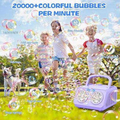 SHCKE Automatic Bubble Machine Upgrade Bubble Blower with 2 Fans,20000+ Bubbles Per Minute, USB-C or Battery Powered,Sealed Bottle, Portable Bubble Maker for Birthday Party Pool Wedding Outdoor