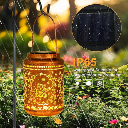 YISITEONE Cat Outdoor Solar Lanterns, Garden Waterproof Metal Hanging Decor Lights for Patio Yard Pathway Lawn Front Porch, Birthday Gardening Cat Lovers Gifts for Women Mom Grandma