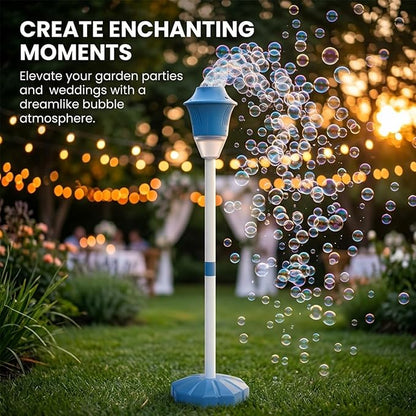 【Ocean Blue】 Bubble Machine, Automatic Street Lamp Bubble Torch with Lights, Standing Bubble Maker Detachable Handheld Wand, Rechargeable Outdoor Bubble Tower for Birthday Party Garden Backyard