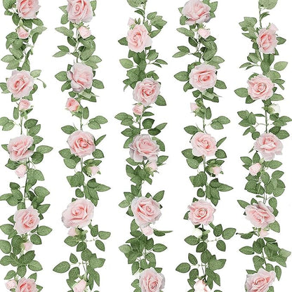 ZIFTY 5Pcs 32.5FT Pink Flower Garland Fake Rose Vines for Tea Party Mother's Day Decorations Faux Artificial Floral Garland Hanging Rose Ivy for Baby Shower Wedding Arch Ceremony Outdoor Wall Decor