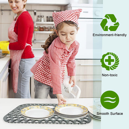 Sink Protectors for Kitchen Sink 13x11 &16x12 &19x14 &21x16 &22x13 &24x13 &26x14 &28x14 &30x16, Large Silicone Sink Mats Grid for Bottom of Farmhouse Sink (21”x16”, Rear Drain)