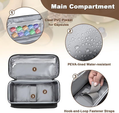 CURMIO Carrying Case Compatible with OutIn Nano Portable Electric Espresso Machine, Camping Coffee Maker Travel Bag with Pockets for Capsules and Accessories, Black