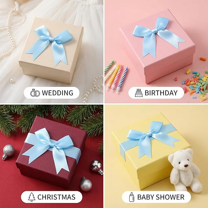 Blue Gift Wrap Bows – 50pcs 3.3 Inch Elegant Satin Bows for Gift Wrapping, Wedding Decor, Baby Shower, Party Decorations, Birthday, Easter, Christmas, Anniversary, DIY Crafts, Gift Bags