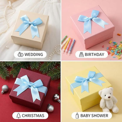 Blue Gift Wrap Bows – 50pcs 3.3 Inch Elegant Satin Bows for Gift Wrapping, Wedding Decor, Baby Shower, Party Decorations, Birthday, Easter, Christmas, Anniversary, DIY Crafts, Gift Bags