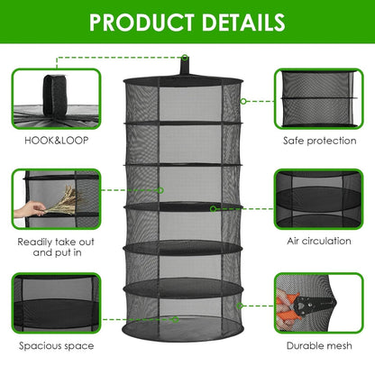 Simple Deluxe 6 Layer 24'' Herb Drying Rack with Hook, Opendoor Design Hanging Dry Mesh Folding Basket Dryer for Clothes, Herbs