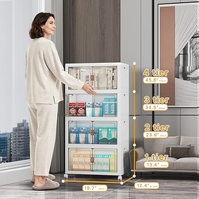 UAMFURI 384QT Lockable Storage Bins with Lids - Stackable Storage Cabinet with Doors and Wheels, Collapsible Plastic Organizer and Containers for Closets, Office, 8 Pack Cubes