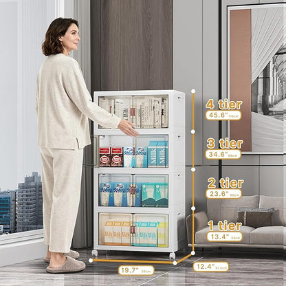 UAMFURI 384QT Lockable Storage Bins with Lids - Stackable Storage Cabinet with Doors and Wheels, Collapsible Plastic Organizer and Containers for Closets, Office, 8 Pack Cubes