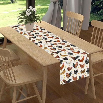 Farmhouse Rooster Table Runner, Rustic Farm Animals Cow Pig Chicken Coffee Table Center Decor for Home Kitchen Dining Patio Holiday Party Indoor Outdoor Table Decorations, 13"x36" Inch
