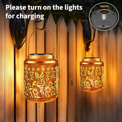 Brizled Hummingbird Solar Lantern Outdoor, 2 Pack Hanging Solar LED Lantern Waterproof, Warm White Outdoor Tabletop Lantern Lamp, Decorative Garden Lights for Patio Yard Porch Pathway Lawn Home Decor