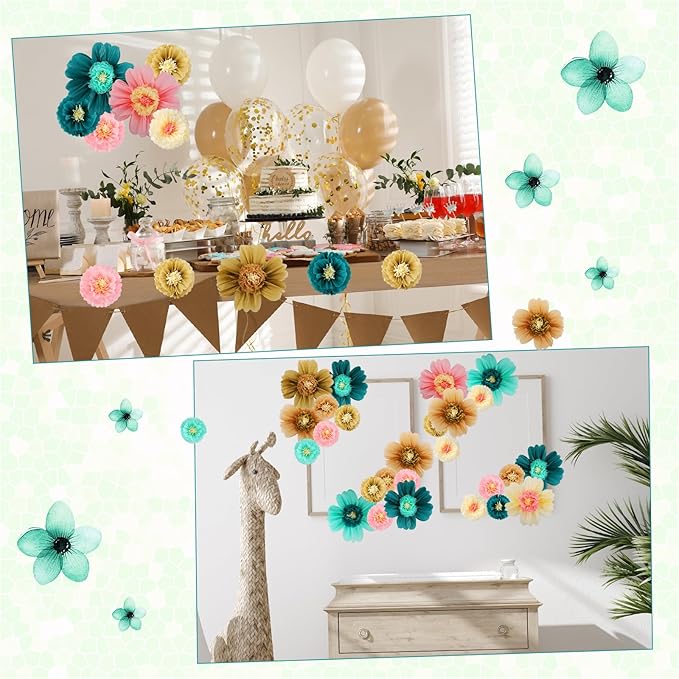 Crowye 12 Pcs Large Colorful Tissue Paper Flowers Decorations Giant Fiesta Craft Crepe Paper Flowers for Wall Decor Backdrop Mexican Wedding Birthday Carnival Party (10'' 20'',Stylish Color)