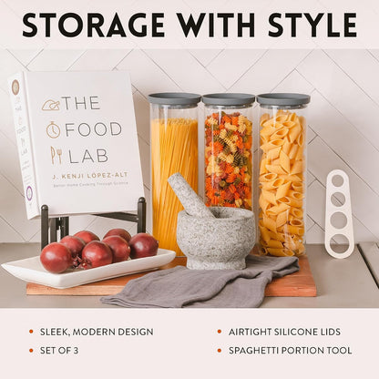 Glass Spaghetti Containers with Airtight Silicone Lids – BPA-Free Pantry Storage Jars for Pasta, Rice, Flour, and Dry Foods