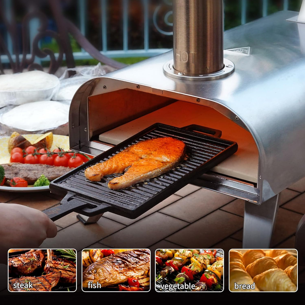 BIG HORN OUTDOORS Pizza Ovens Wood Pellet 12” Pizza Oven Cooking Pizza Maker Portable Stainless Steel Pizza Grill, Silver Portable Party use